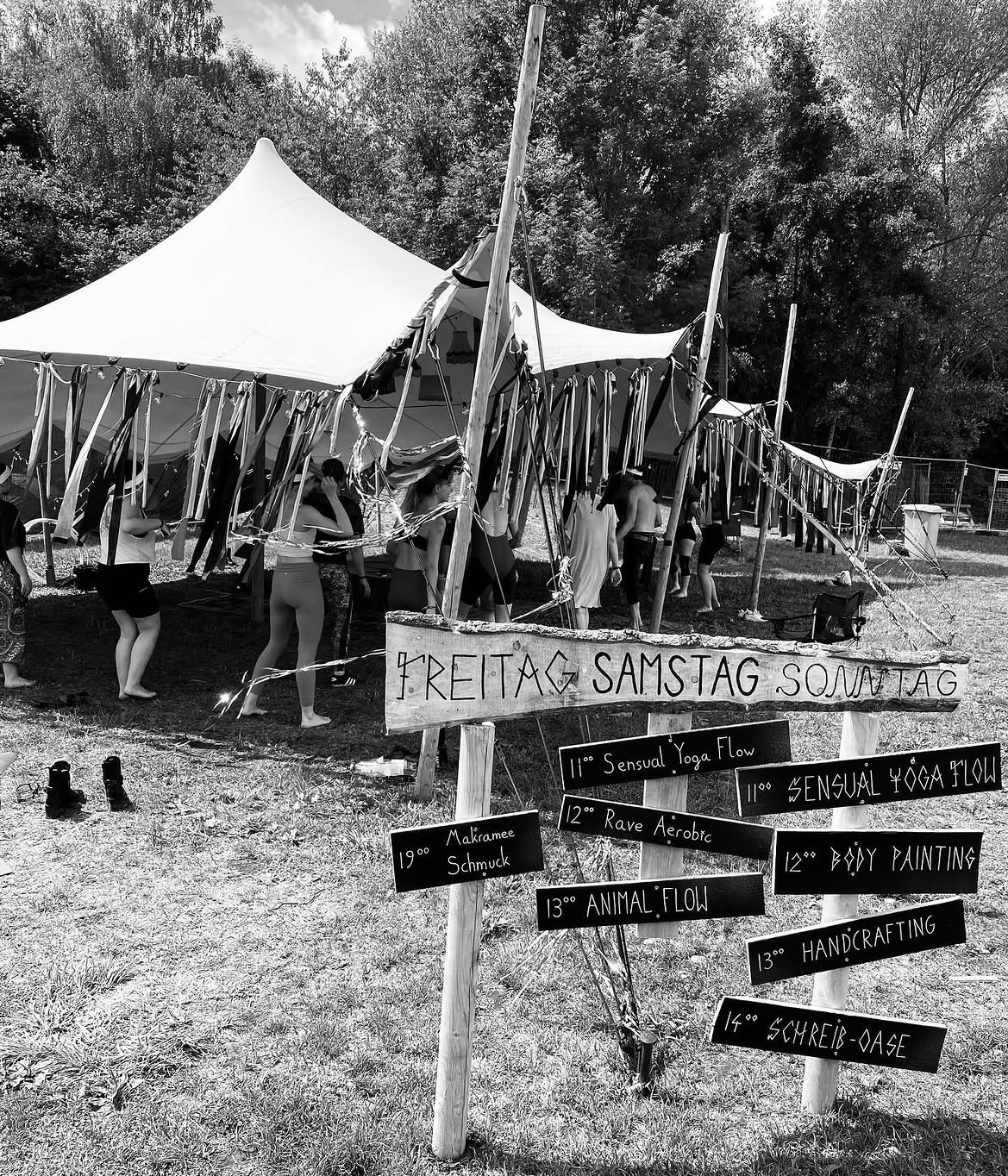 Festival workshop schedule and tent